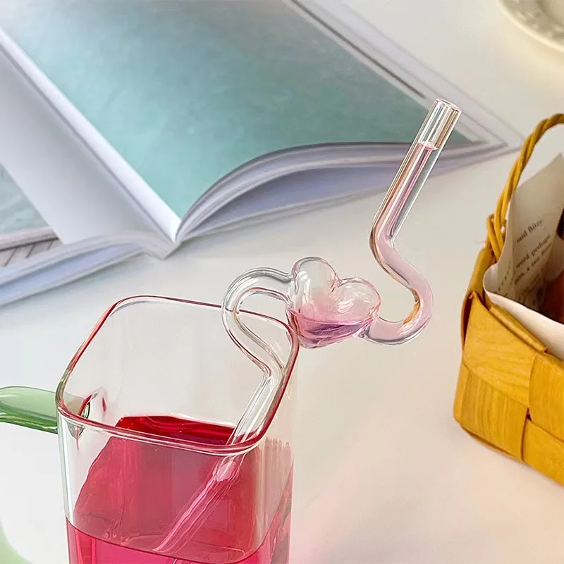 factory direct sell heart shaped curved straws colored reusable glass straws