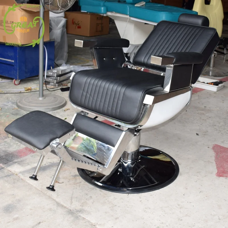 Wholesale Modern Barbershop Furniture Black Hair Salon Chair Stainless Steel European Barber Chair for Sale