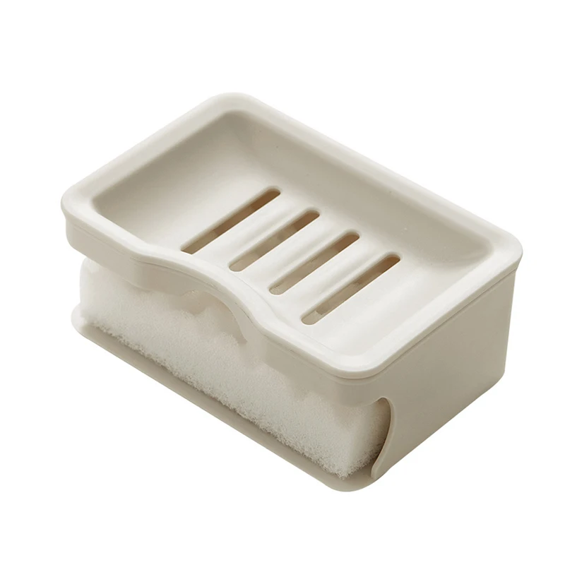 Factory Price Double-Deck Soap Dish Holder Eco-friendly Plastic Soap Holder with Cleaning Sponge