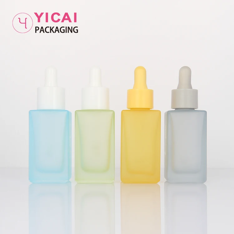 Square Shaped 30ml Custom Matte Yellow Green Blue Essential Oil Bottles 30ml Cosmetic Oil Bottle With Dropper