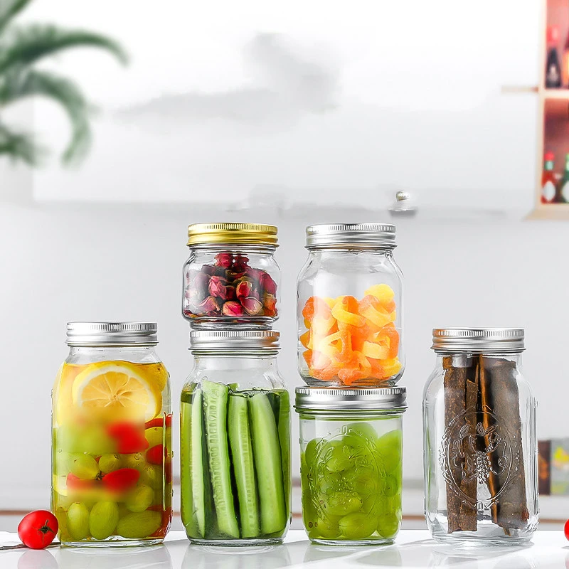 DD1829  Storage Glass Jar Quart With Airtight lids and Bands Fermenting Pickling Bottle Canning 32 oz Wide Mouth Mason Jars