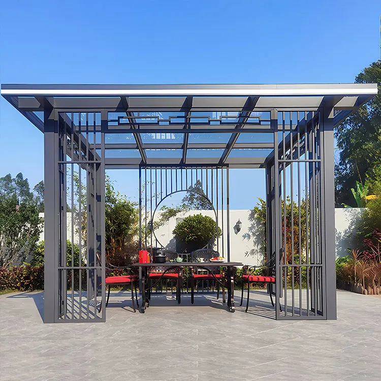 Factory custom 4x4m new aluminum gazebo outdoor promenade garden gallery hotel gazebo