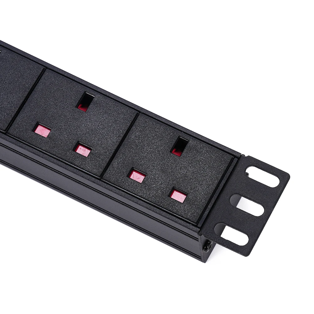 Aluminium Shell 1U 19 Inch 6 Ways BS1363 UK Horizontal Basic Rack PDU with RCD for Data Center Cabinet