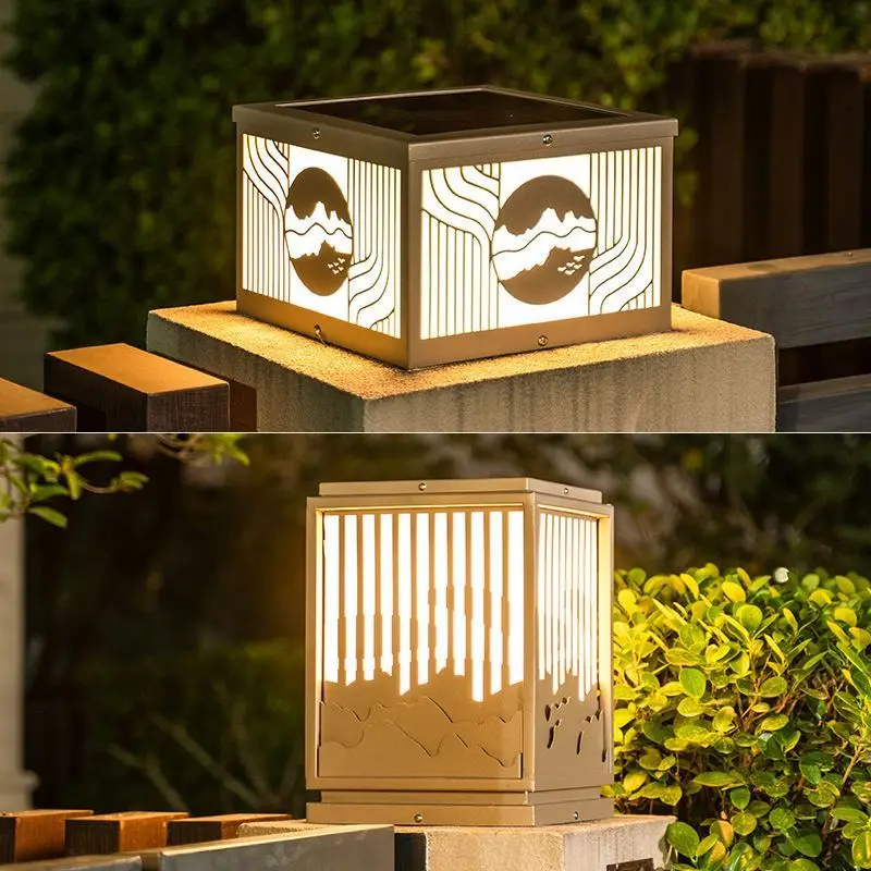 IP65 Waterproof Column Headlight For Outdoor Villa Courtyard Landscape Garden Decoration Lighting LED Solar Powered Pillar Lamp