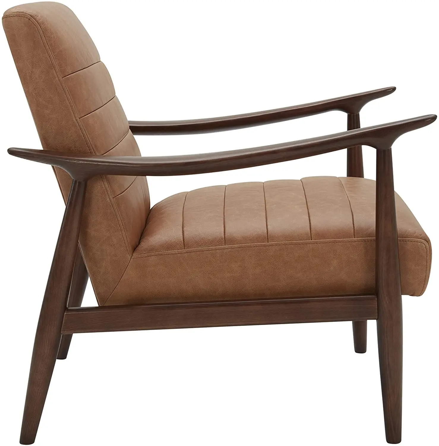 Mid-Century modern office lounge chair tufted leather accent chair with wood arms home furniture