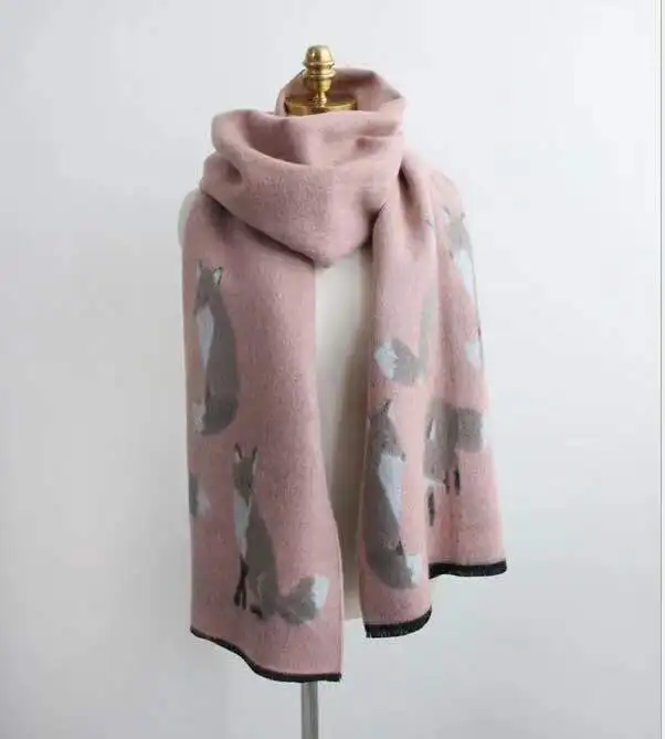 Kejia Women Winter Warm Cashmere Scarf Fox Printed Thicken Shawl Fashion All-match Scarf Wrap