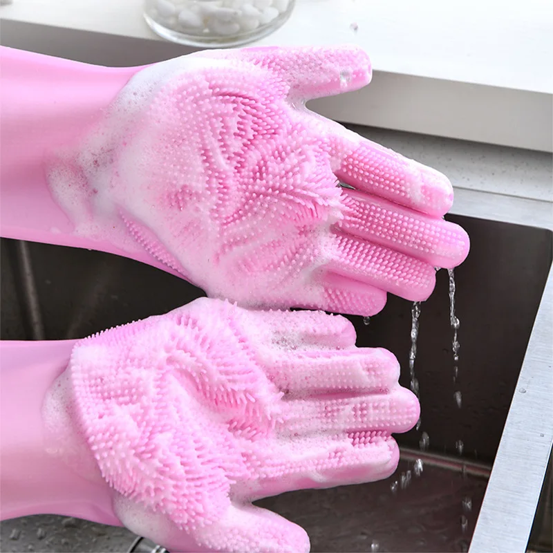 Kitchen Washing Gloves Silicone Cleaning Brush Gloves Heat-resistant Dishwashing Gloves Scrubber