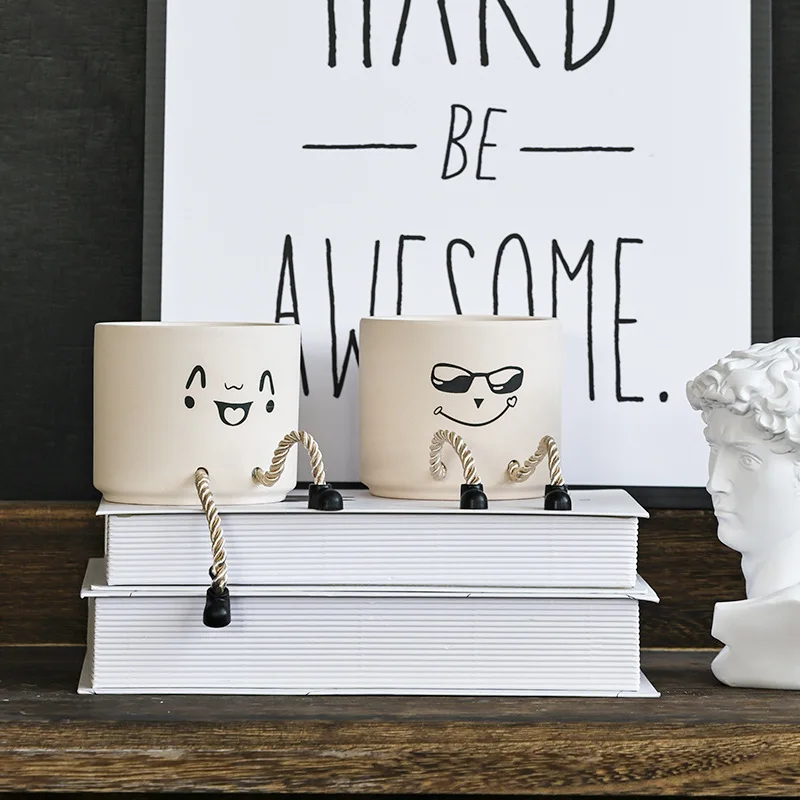 Funny expression living room decoration ceramic succulent hanging flower pot