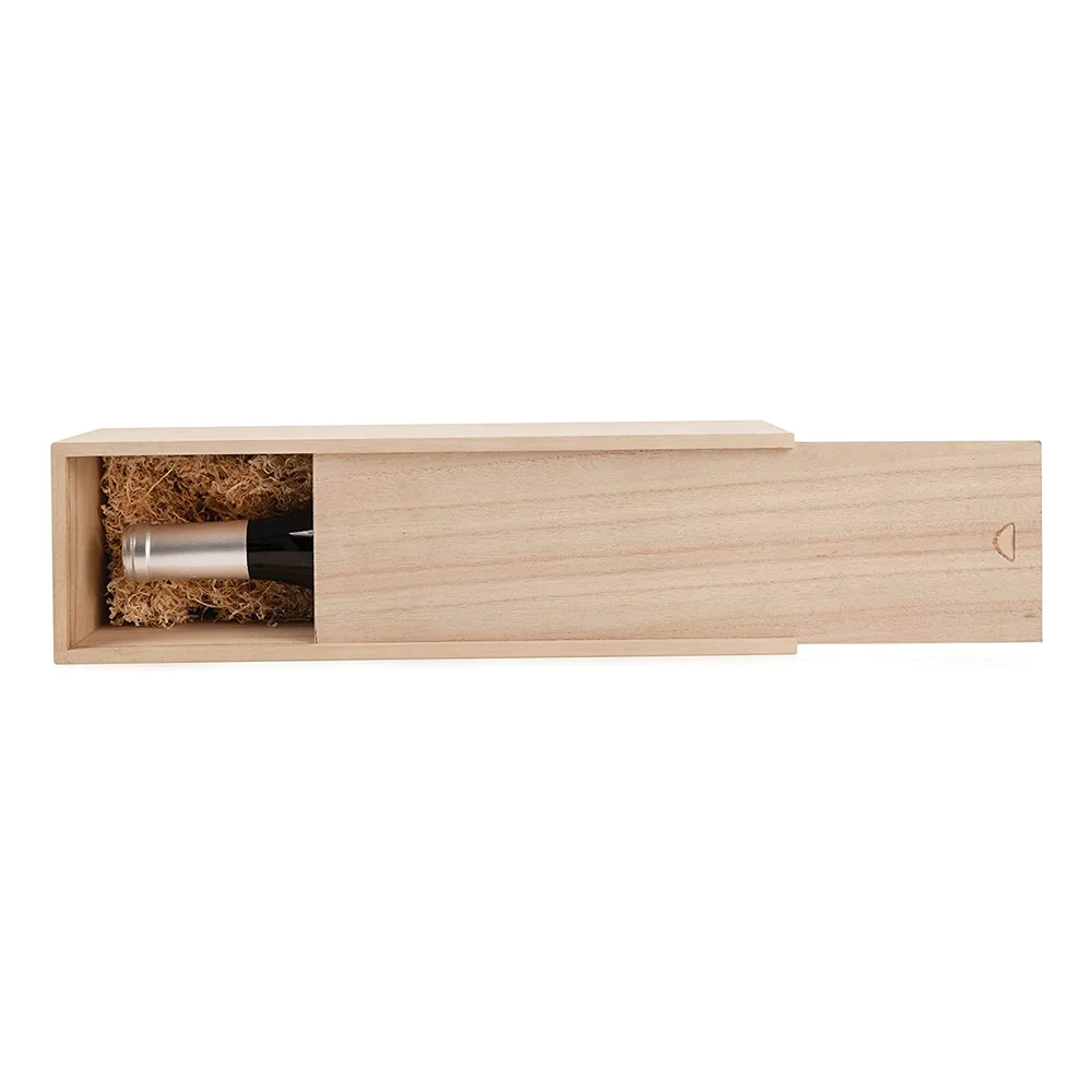 Caoxian Wholesale Unfinished Pine Wooden Champagne Red Wine liquor Single Bottle Boxes With Sliding Lid