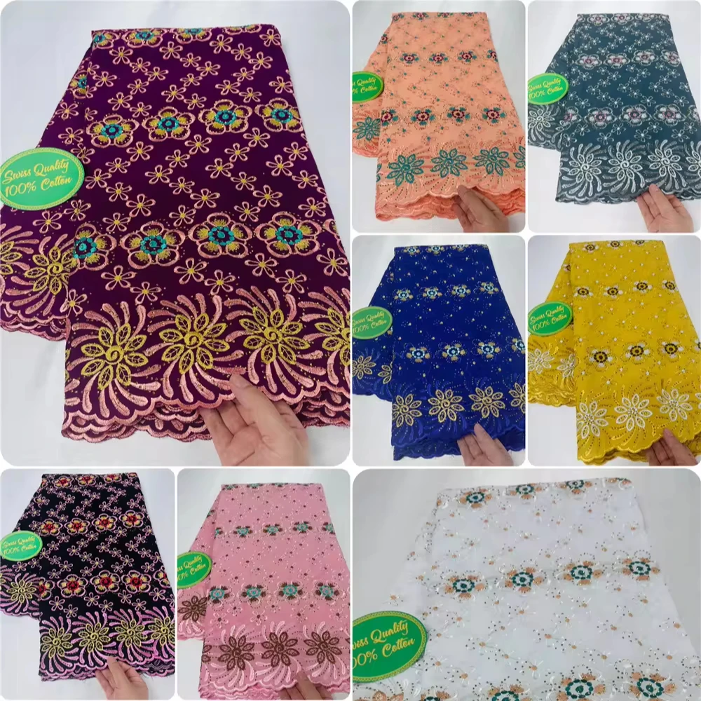 Beautifical African cotton fabric embroidery 5yards switzerland swiss lace fabric cotton ML8R684