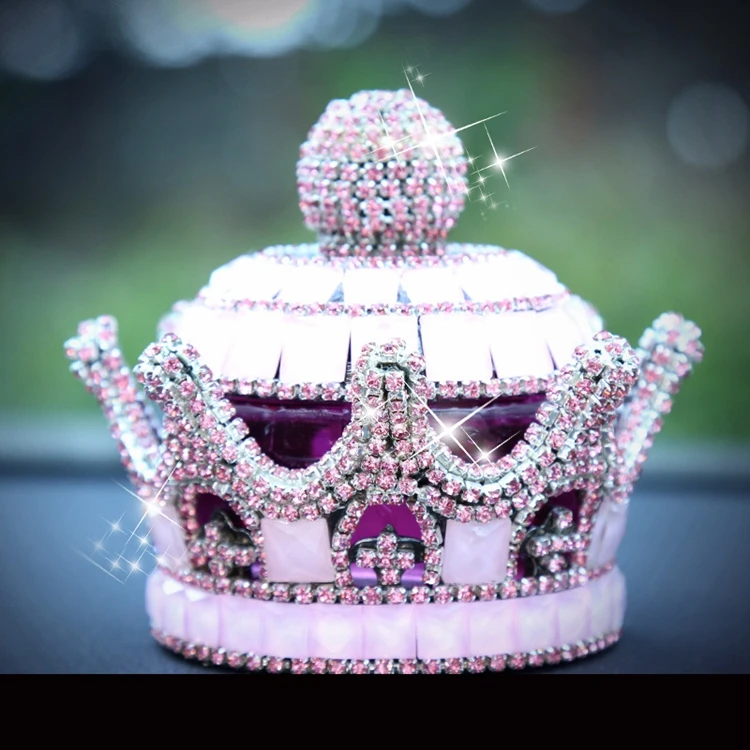 Amazon Supply Luxury Crystal Crown Car Decoration Home Office Air Freshener Crystal Car Perfume Bottle for Dashboard Display