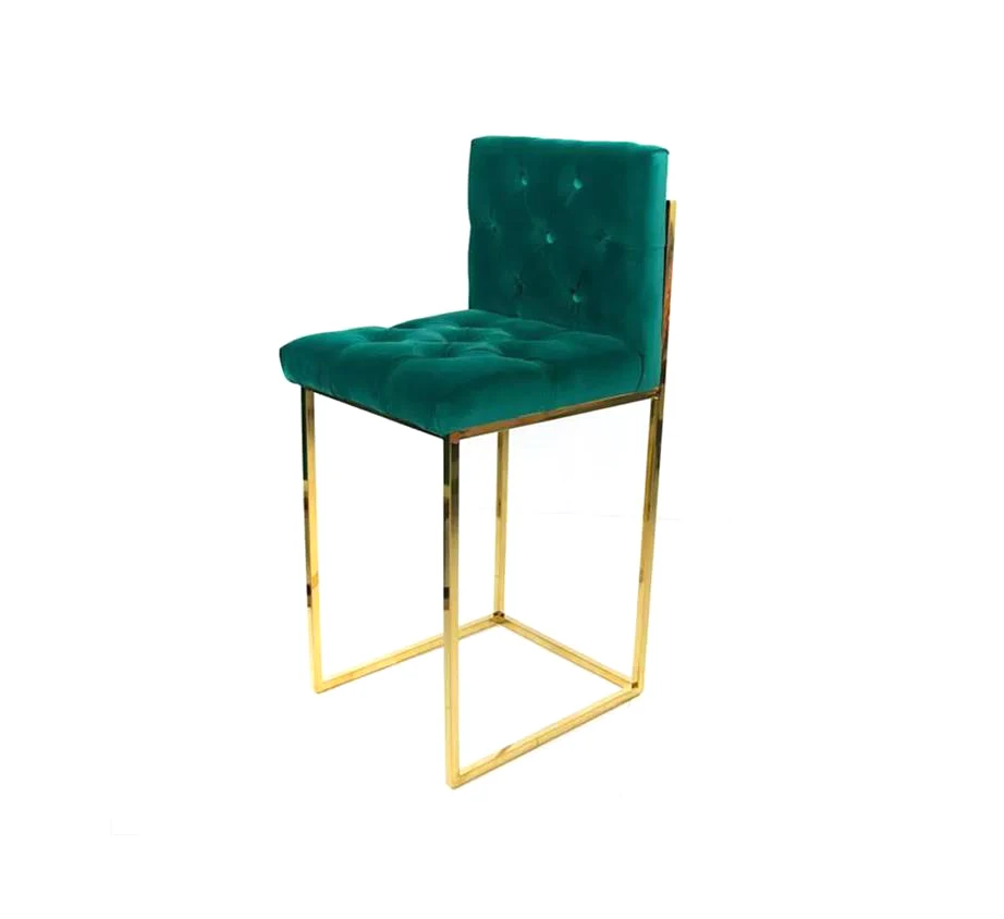 Luxury Modern Vintage Design Velvet Industrial Furniture Armrest Gold Metal Leg High Bar Stool Chair for Bar Home Coffee Shop