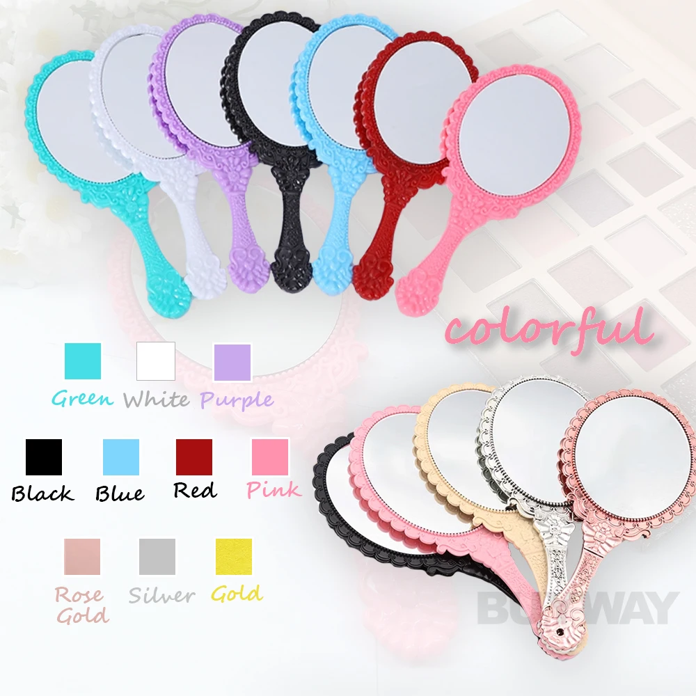 Wholesale Gold Custom Logo Women Kitty Gift Bag Oval Retro Hand Mirror Cosmetic Mirrors Vintage Pocket Hand Held Makeup Mirror