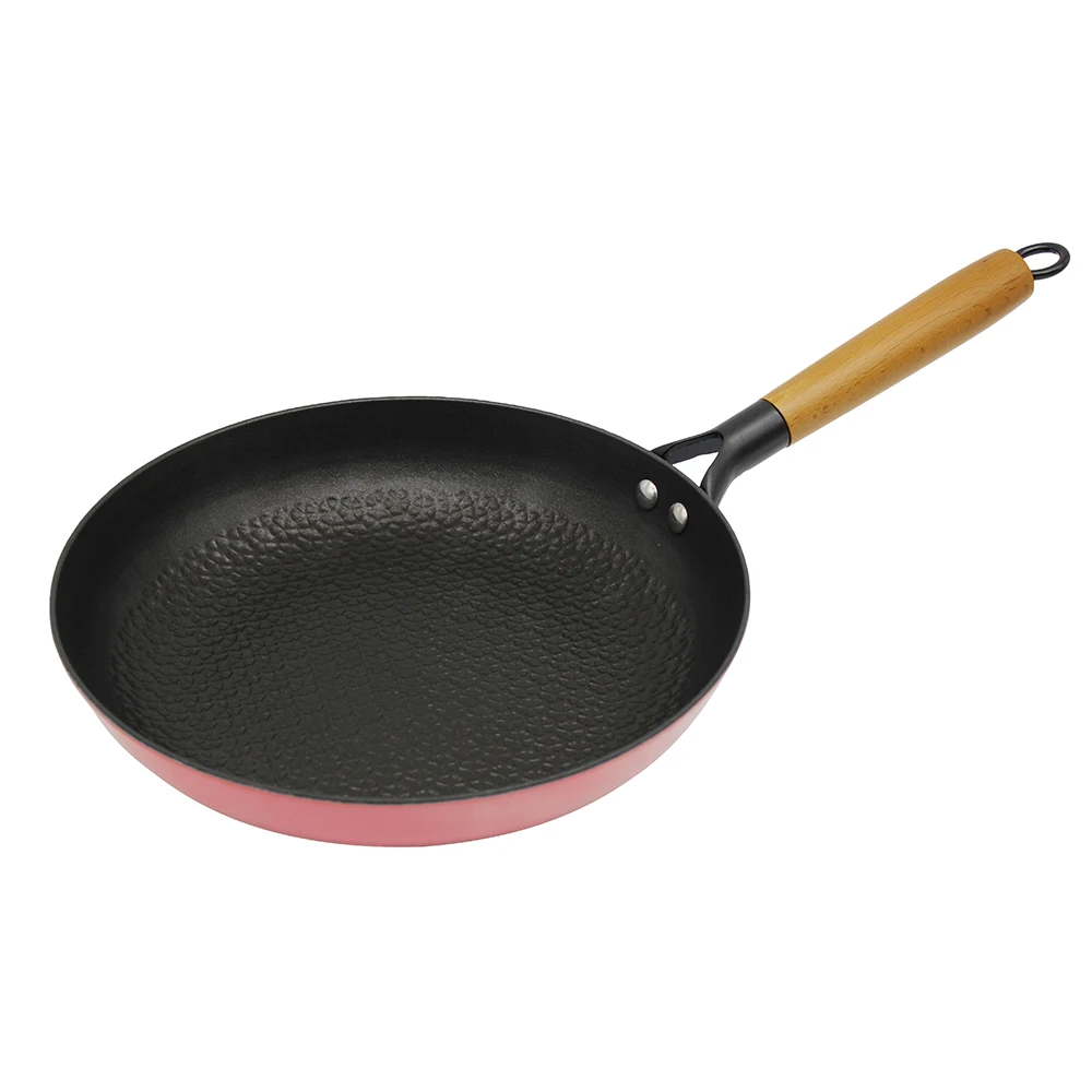 New Nonstick Frying Pan High Quality Cookware Round Wooden Handle Skillet Light cast iron nitride non rusty honeycomb frying pan