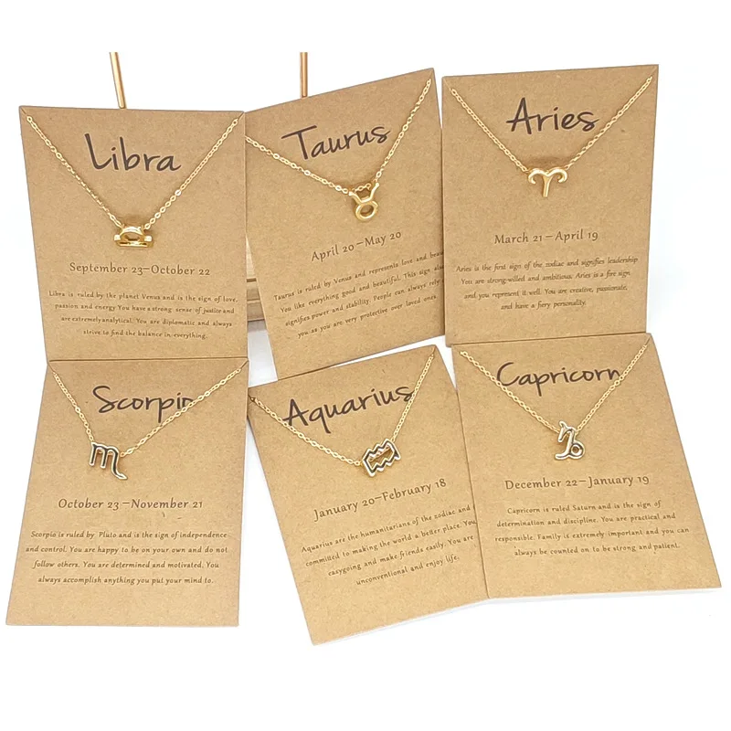 12pcs Zodiac Sign Pendant Necklace Jewelry Wholesale Gold Silver Horoscope Chain Choker Adjustable Necklace Gift