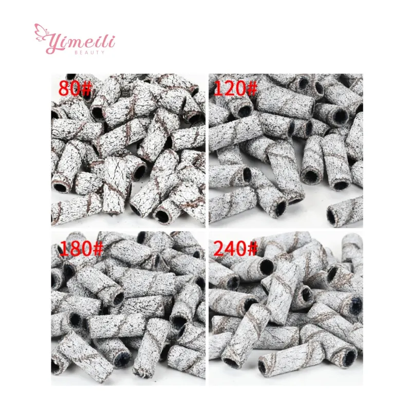 Yimeili 100pcs/Box  Sanding Bands With Rubber Mandrel Nail Drill Bit Accessories Gel Removal Nails Care Polishing Tool