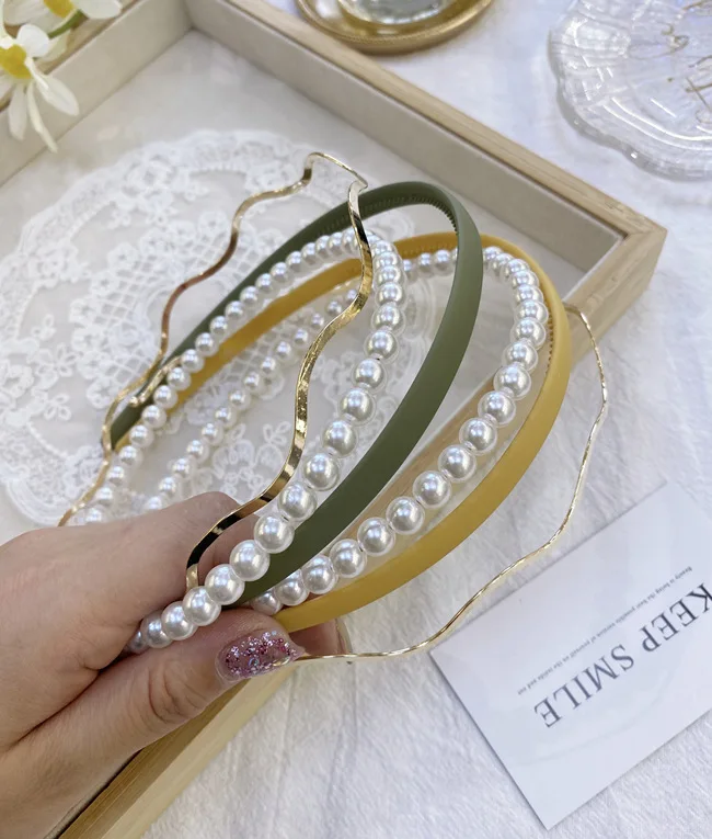 A20110208 Hair accessories set Korea designs handmade pearl pure color hairbands set girls headband women 2020