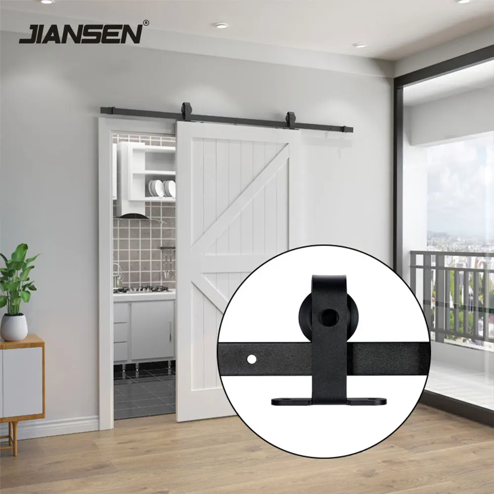 Wholesale Customize 5FT Black Carbon Steel Barn Door Hanging Rail Barn Door Hardware Kit For Industry Barn Doors