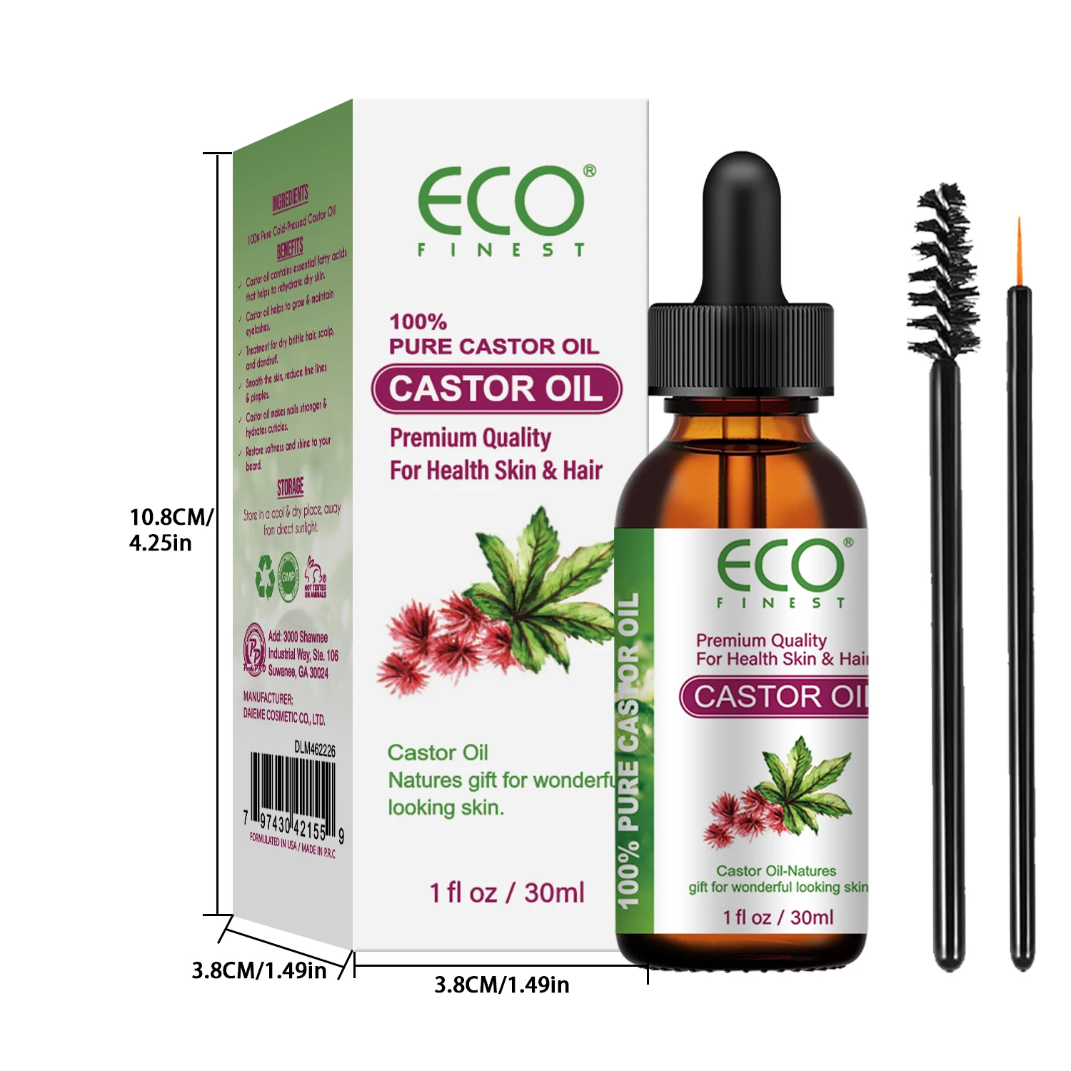 100% Pure Cold Pressed Hearth Castor Oil With Eyebrow & Eyelash Brush for Eyelashes, Eyebrows, Hair, Massage and Body