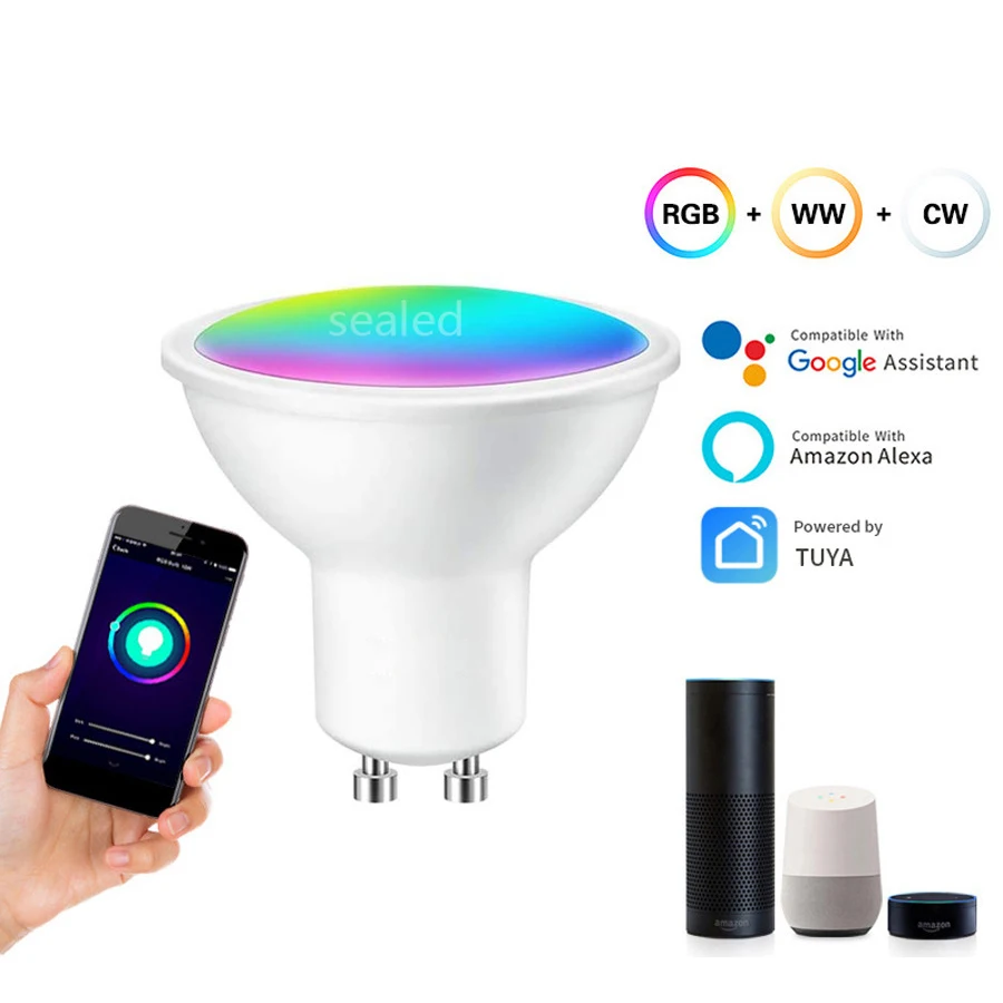 
 Светодиодная лампа GU10 с пластиковым покрытием и поддержкой Wi-Fi  
