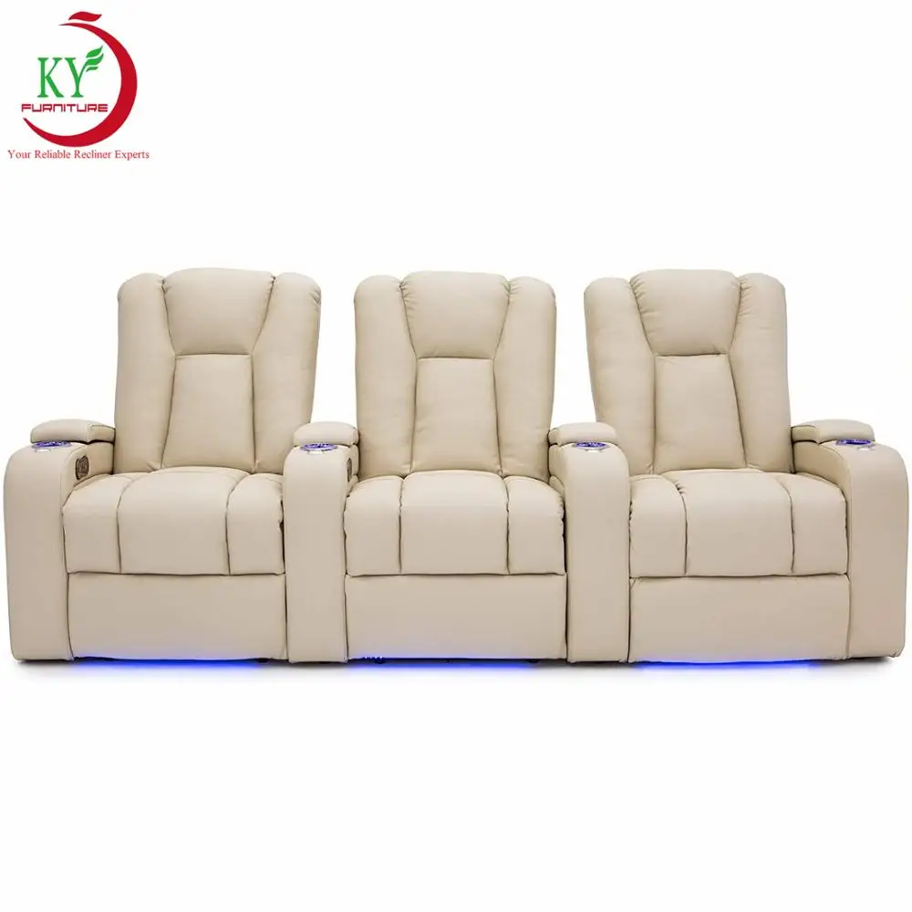 Geeksofa Modern Luxury VIP Power Electric Home Theater Cinema Seating Recliner Sofa With LED Light And Cup Holder