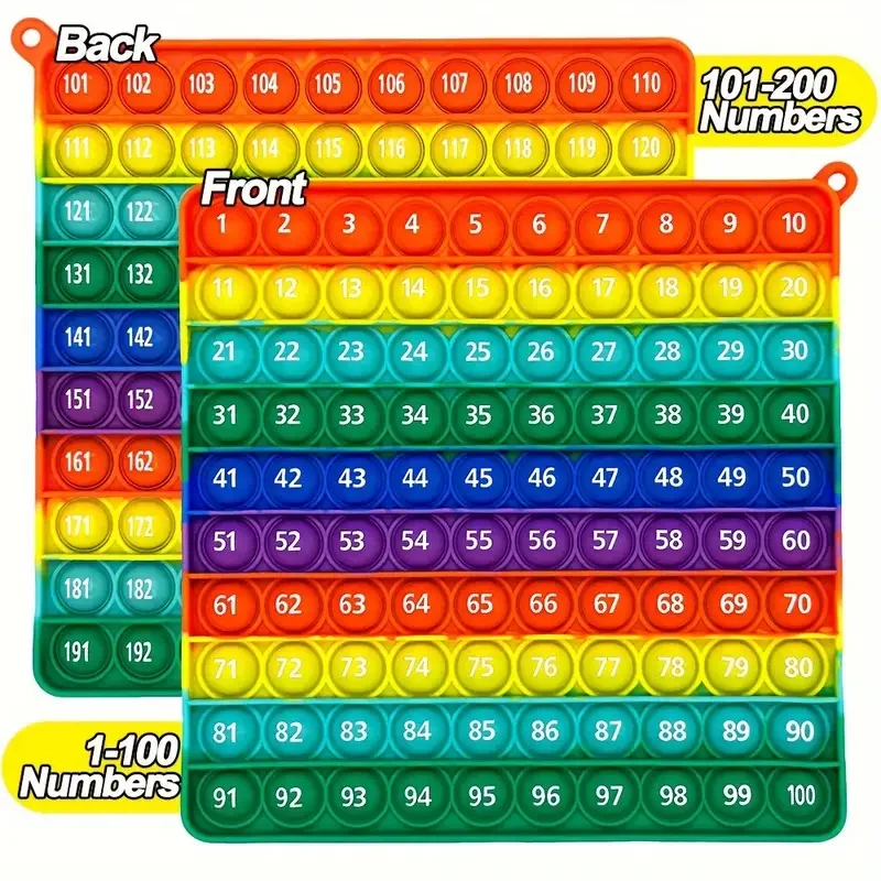 1-200 Number Table With Numbers P0PP, Rainbow Square Toy 100 Bubble Math Toys Learning Tools, Forge Kids Thinking Logic,