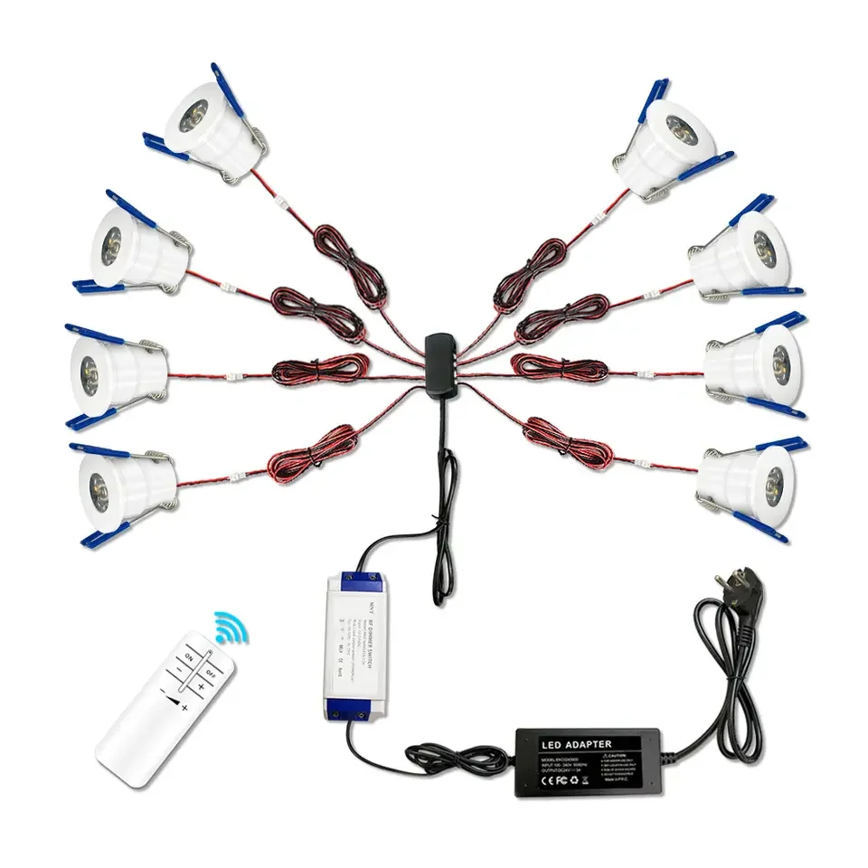 6pcs 8pcs 10pcs 12pcs Mini Downlight Set 3W Porch Light Dimmable Power Supply 12V 24V Remote Control LED Recessed Spot Light