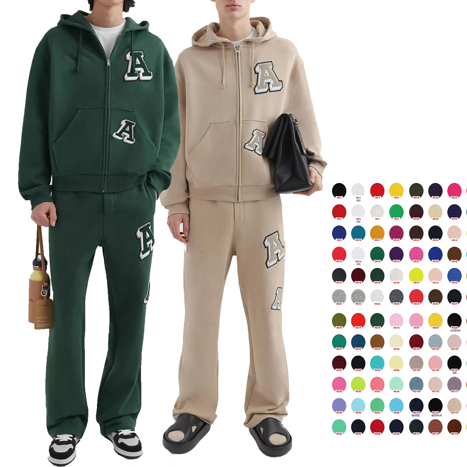 Custom High Quality Tracksuit Embroidered Zip Up Heavy Weight Hoodie And Sweatpants Set Casual Sweatsuit For Men