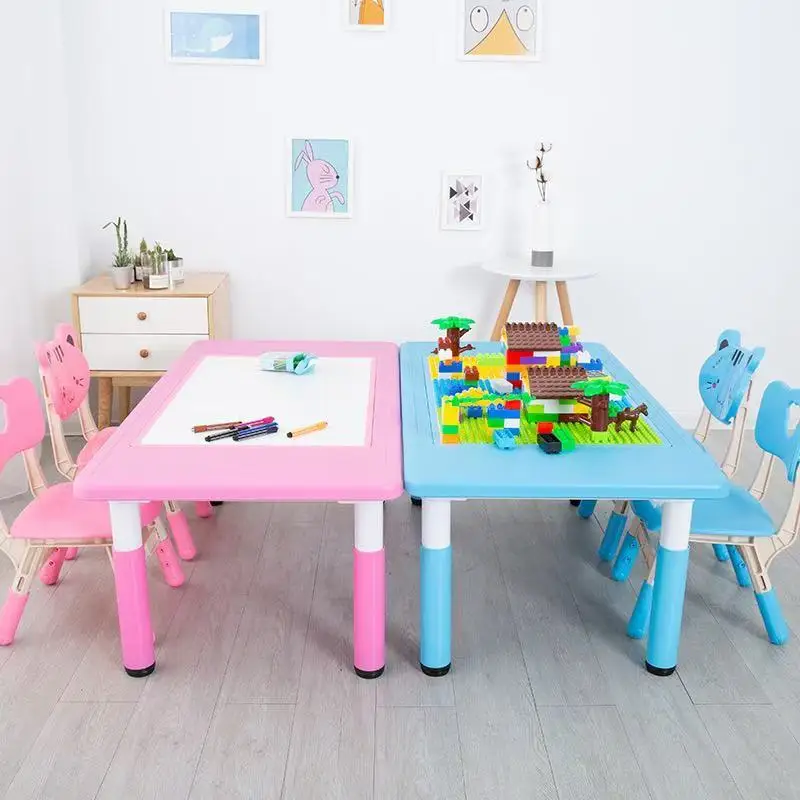 Rectangle Pink 2 in 1 Compatible Activity Plastic Tables Graffiti Building Blocks Table