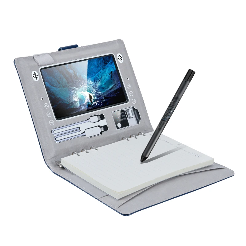 Fashion Business Gifts Set 7 Inch Screen MP4 Notebook Fingerprint Lock Powerbank Smart Notebook Sync Pen Smart Notepad With NFC