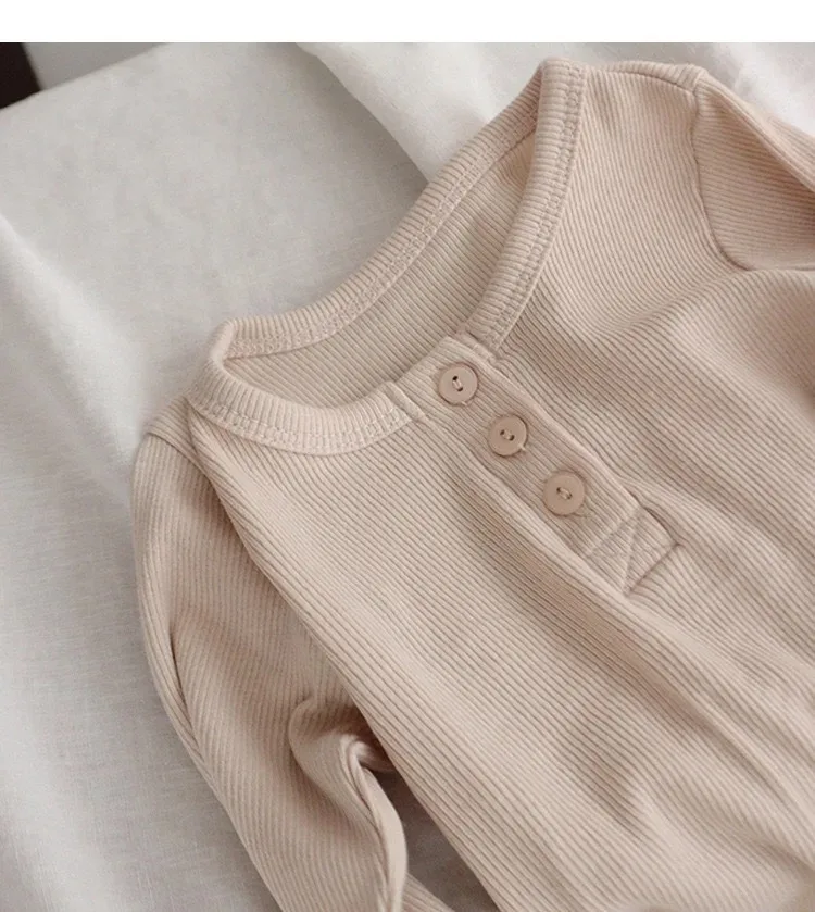 Spring Cotton Children Clothing for Boys and Girls with Solid Long Sleeved Top + Pants Two Piece Home Furnishing Babys Set