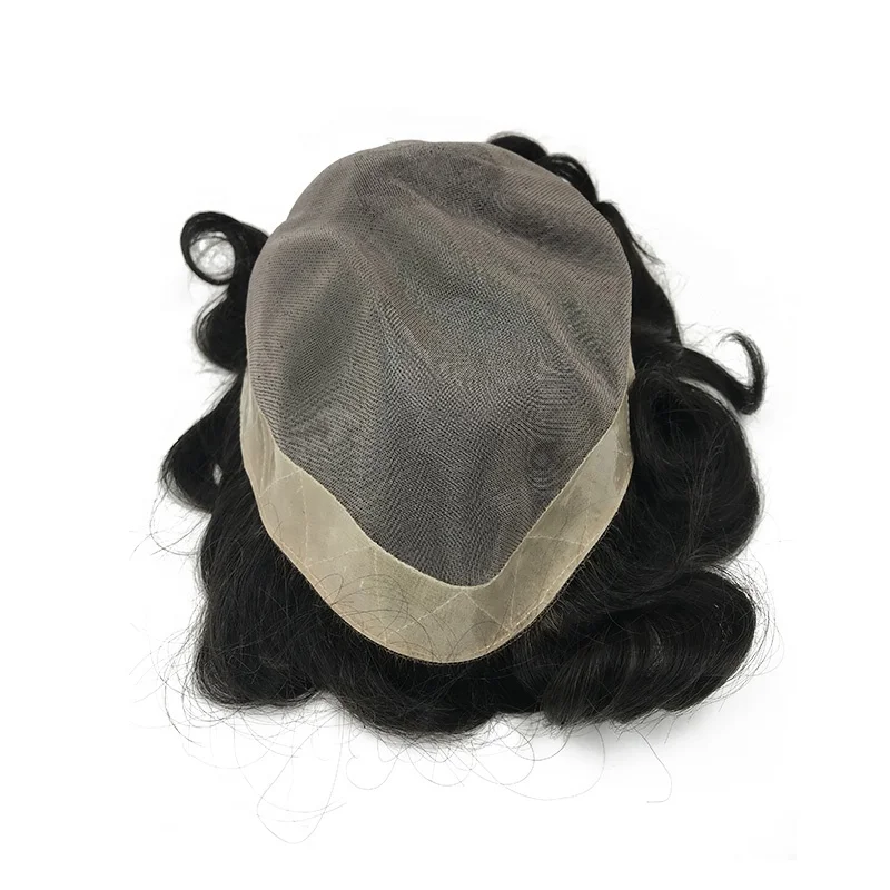 non surgical human hair fixing flexible cranial prosthesis pieces handmade remy hair crown additions toupee for bald men