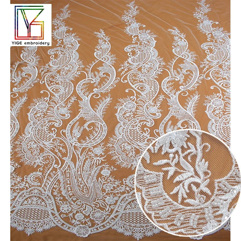 Sparkly Beads with Transparent Sequin on Tulle Mesh Fabric Embroidery  Beaded Bridal Lace Fabric