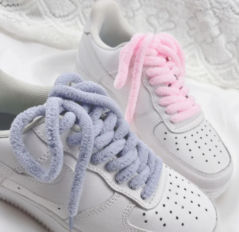 Polyester shoelaces custom fuzzy shoe laces round fluffy laces