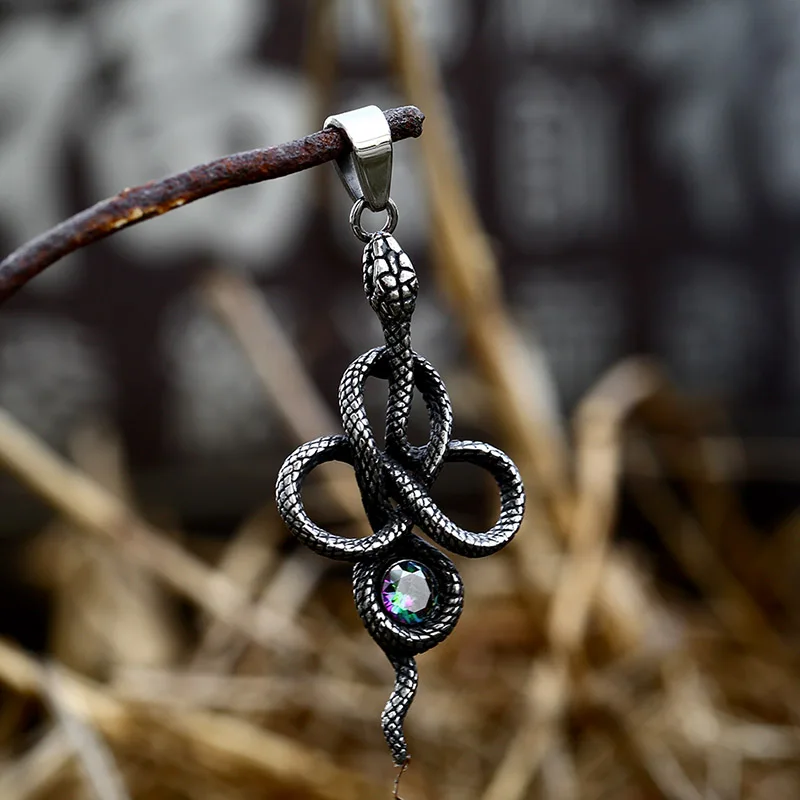 SS8-774P Punk Snake Scepter Pendant With Stone Necklace Men Ladies Punk Animal Jewelry Unique Shape Wholesale