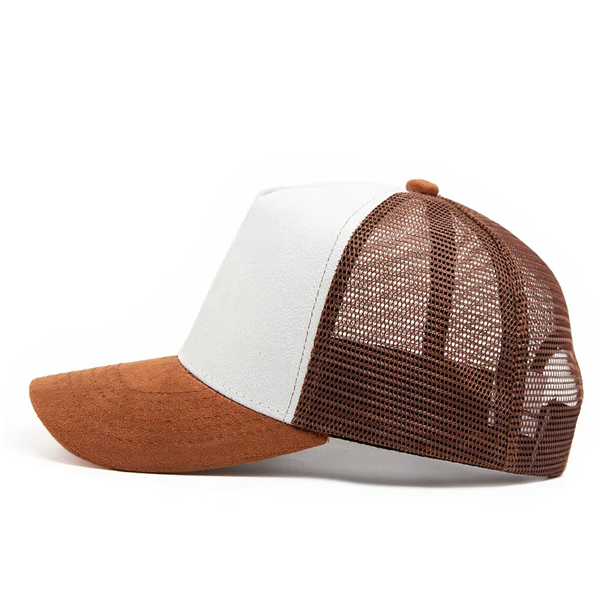 High Quality Suede Mesh Trucker Hats Vintage Custom Logo Color blockingTrucker Hat Mesh Back Cap Wholesale Baseball Hat