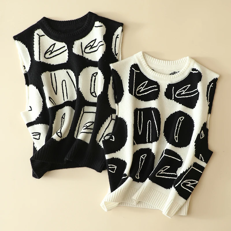 Merino Sweater Women Sleeveless Cashmere Tops Crew Neck Knit Wear Cashmere Vest For Women