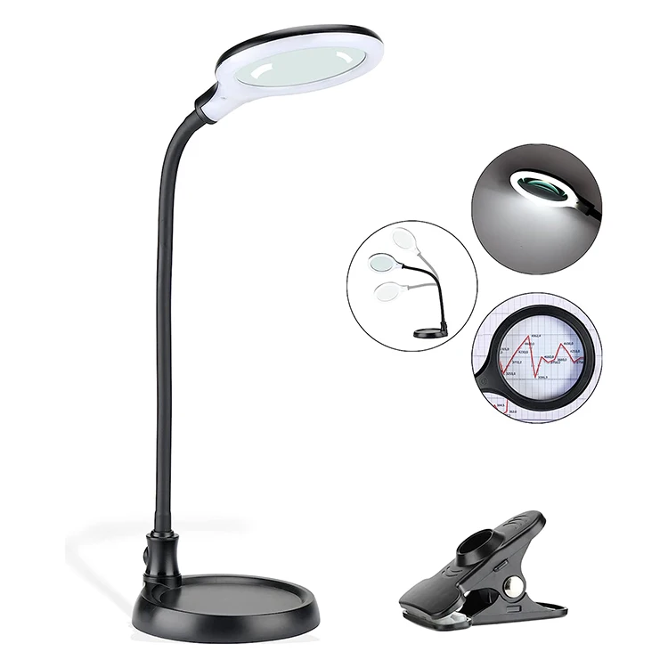 Led Table Lamp Flexible Arm Working Light Magnifying Glass Lens Craft Lamp Desk Base Task Lamp With Base
