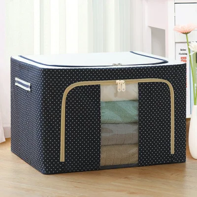 Clothes Storage Box Foldable Stackable Storage Bins Oxford Cloth Steel Frame Storage Box for Clothes Bed Blankets Bedding Pillow