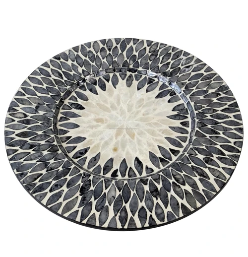 Wholesale Vietnam Placemats Mother Of Pearl Inlay Nacre Wood Charger Plates For Wedding blue pattern