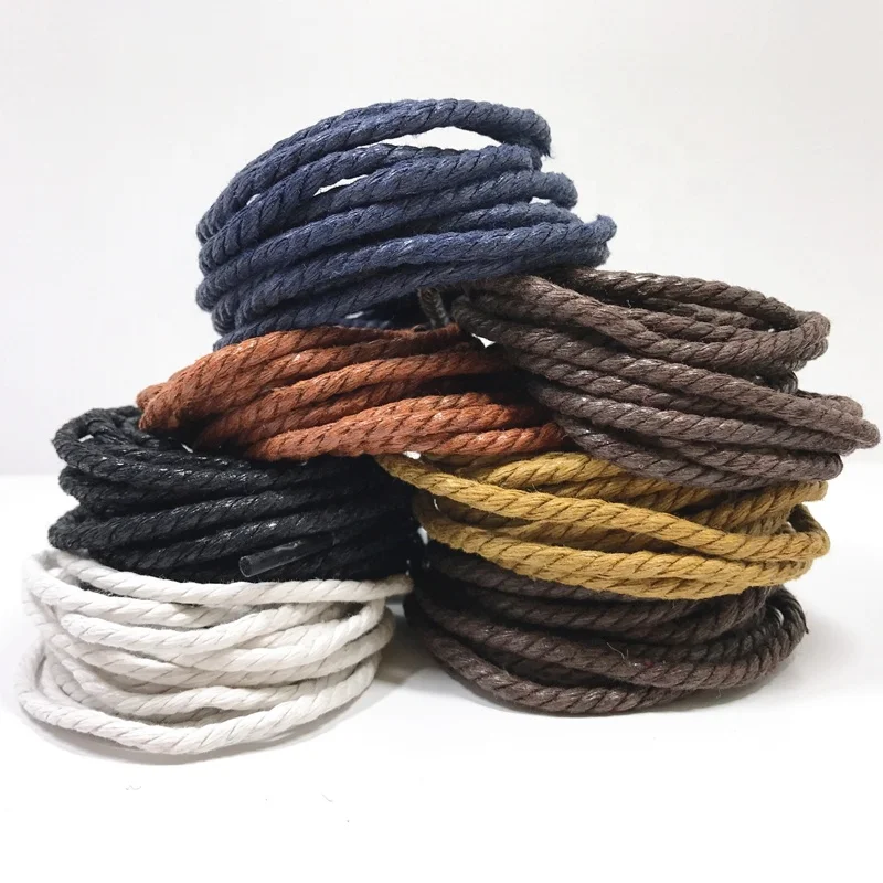 High quality round thick waxed cotton twist walking waxed shoelaces