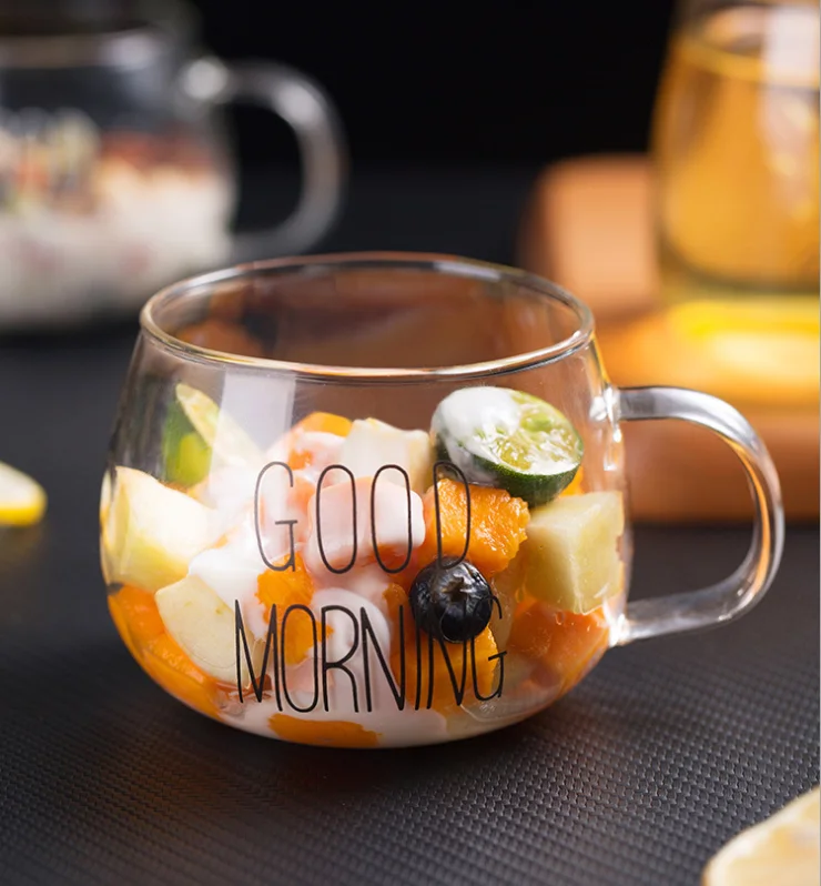 
wholesale Heat-resistant glass round Milk mugs breakfast cups good morning cups microwave oven glass cups 
