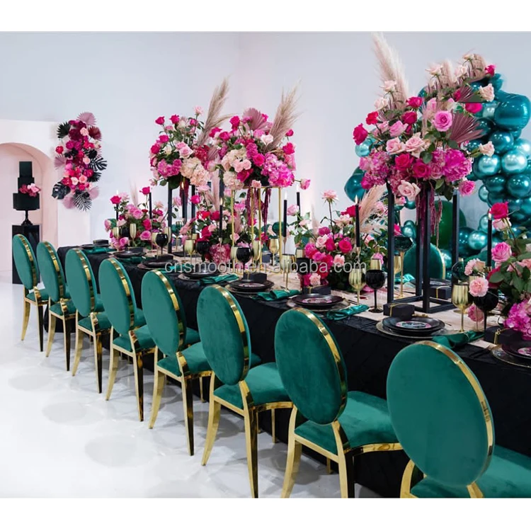 Outdoor Indoor Electroplate Chrome Gold Stainless Steel Oval Back Hotel Banquet Wedding Chair