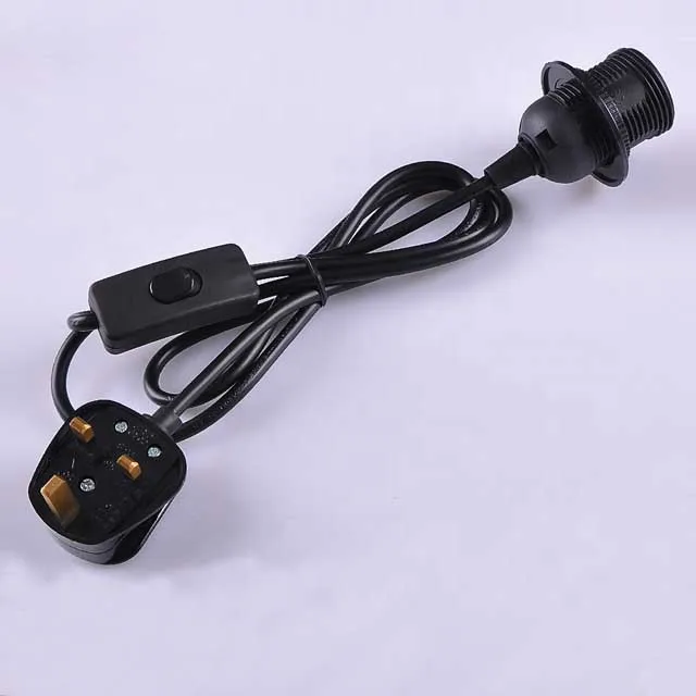 Lamp Power Cord with Switch Uk BS US Saa Europe Eu Vde Plug E27 E14 Bulb Holder Lighting Cord Set Ac Power Cable