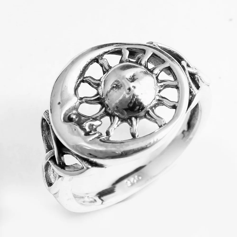 Precious Sun Moon Design Charm Silver Handmade Smart Ring 925 Sterling Jewelry