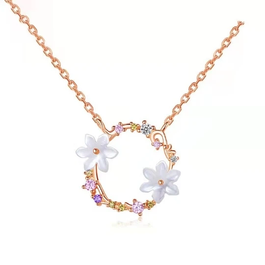 Flower Ring White Fritillaria zircon pendant daisy dainty 925 Sterling Silver clavicle chain  necklace jewelry