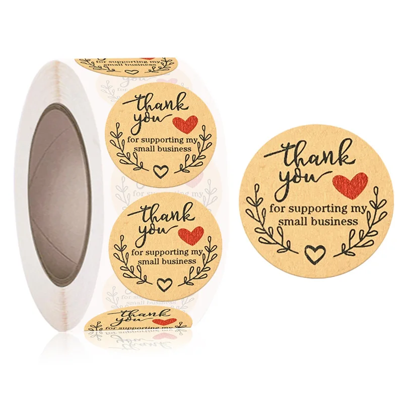 500pcs Natural Kraft Paper Thank You Stickers Seal Labes Dog Paw Print 1Inch Gift Packaging Stationery