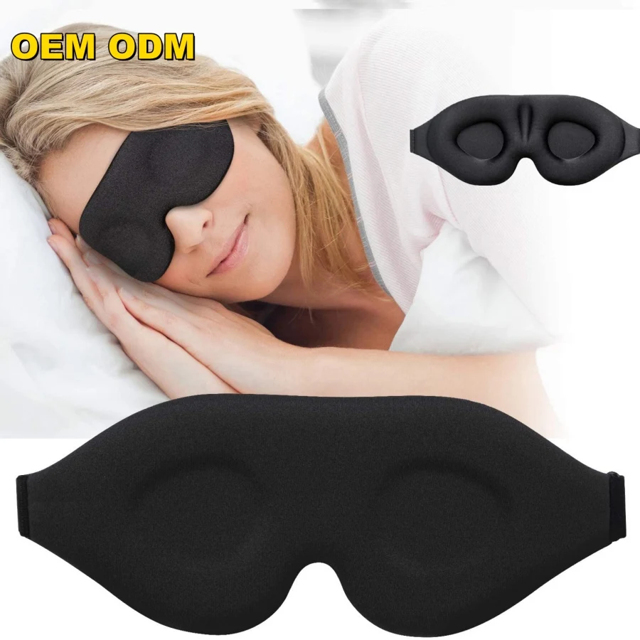 Wholesale Adjustable Travel Private Label Custom Light Block Blindfold Black 3D Contoured Memory Foam Sleeping Eye Mask