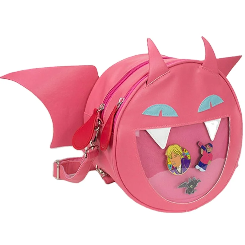 Custom Manufacturer Pin Display  Pu Leather Round cat Shape Crossbody Kawaii shoulder Ita Backpack bag For Girls