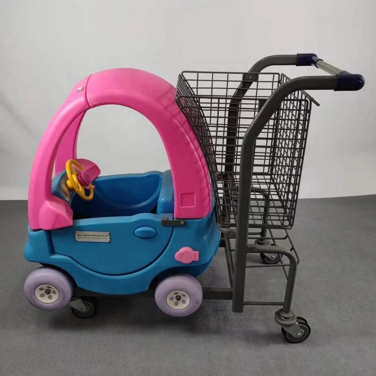 Supermarket style Cartoon kids shopping trolley with plastic capsule